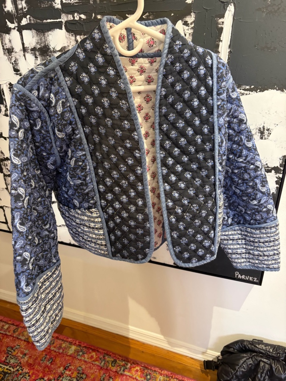 Mango Quilted Blue Patterned Women's Jacket reversible